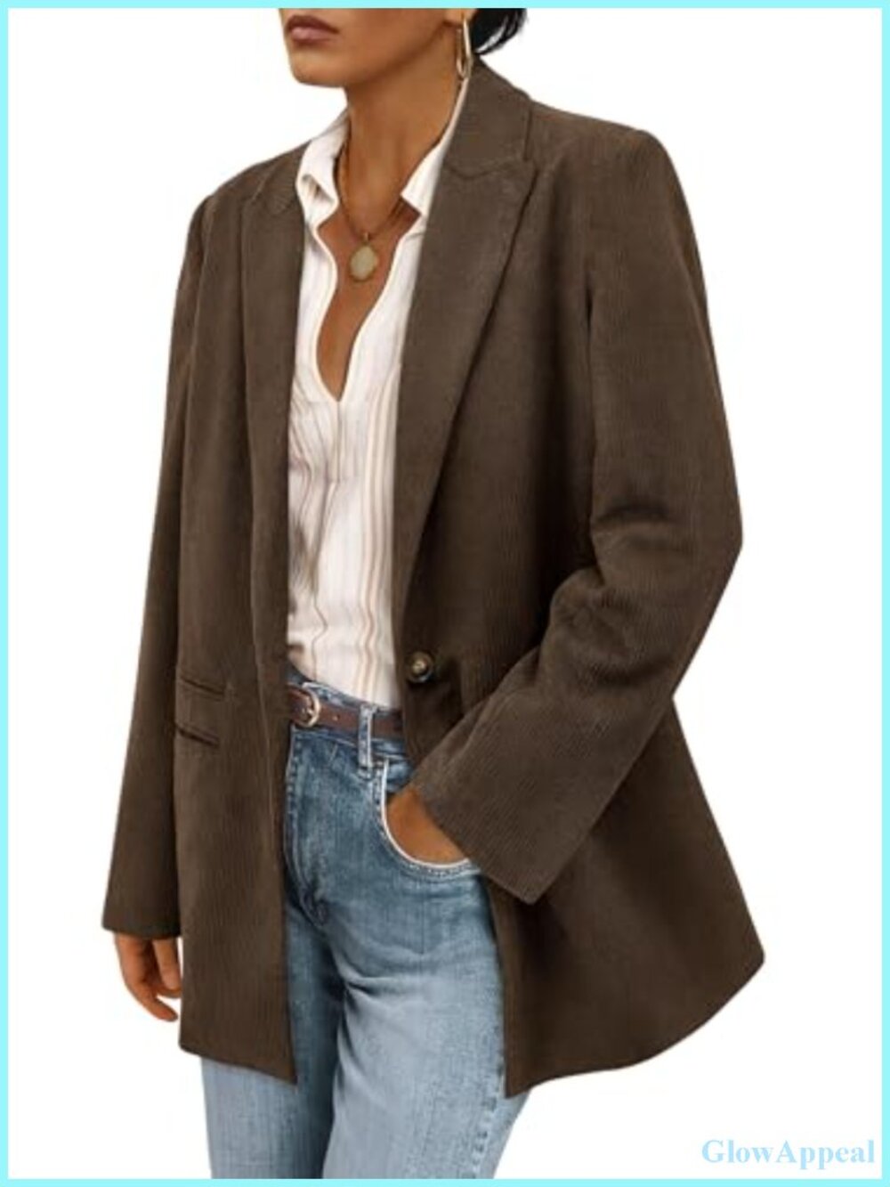 Women's Corduroy Blazer Button Front Long Sleeve Notch Collar Pockets